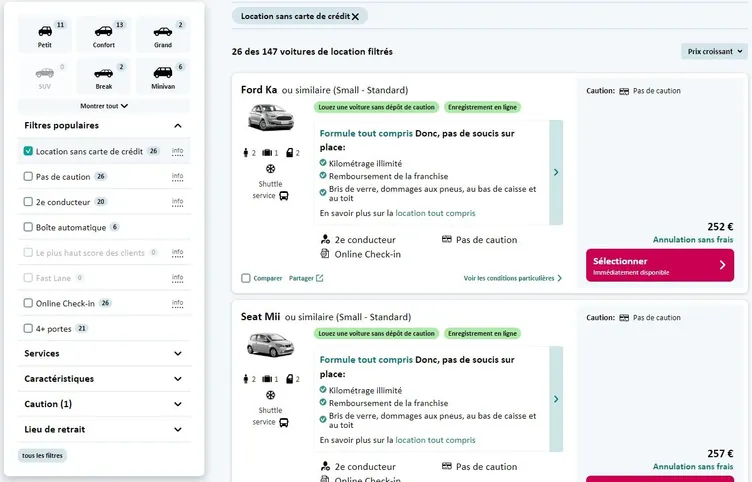 Location sans carte de credit